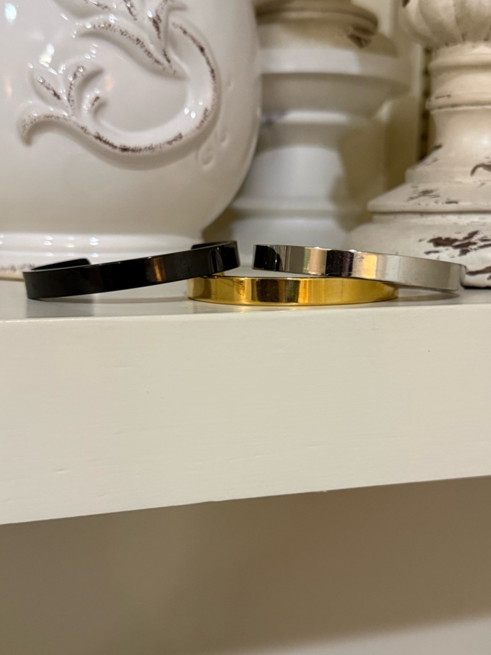 Set of 3 Open Cuffs - Stainless Steel Black Gold Silver - Unisex